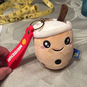 Cute Boba Plush Keychain with Red Strap